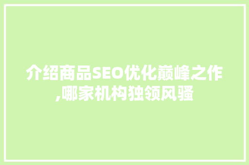 介绍商品SEO优化巅峰之作,哪家机构独领风骚