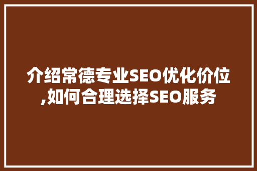 介绍常德专业SEO优化价位,如何合理选择SEO服务