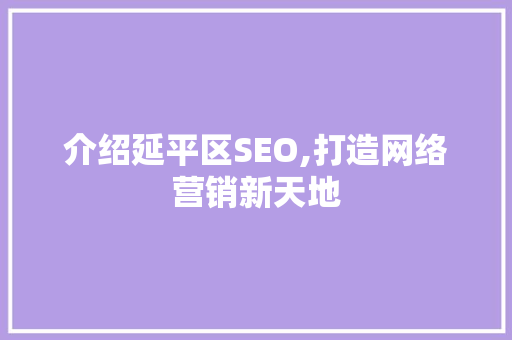 介绍延平区SEO,打造网络营销新天地