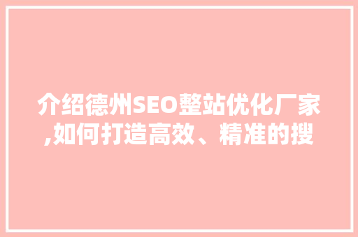 介绍德州SEO整站优化厂家,如何打造高效、精准的搜索引擎优化方法