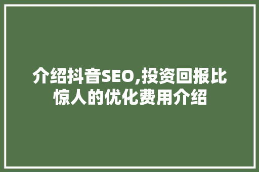 介绍抖音SEO,投资回报比惊人的优化费用介绍 百度算法