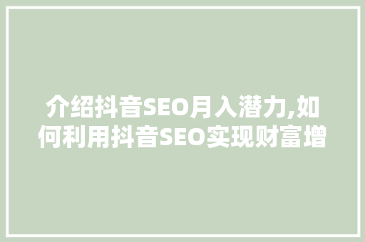介绍抖音SEO月入潜力,如何利用抖音SEO实现财富增长 英文谷歌算法