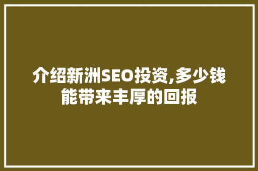 介绍新洲SEO投资,多少钱能带来丰厚的回报