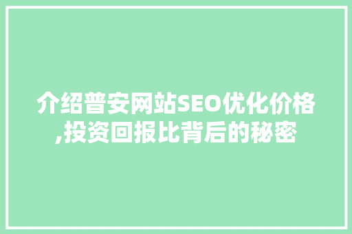 介绍普安网站SEO优化价格,投资回报比背后的秘密 搜狗优化