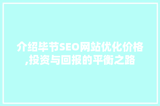 介绍毕节SEO网站优化价格,投资与回报的平衡之路