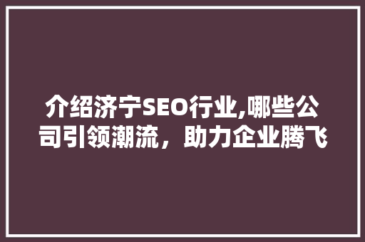 介绍济宁SEO行业,哪些公司引领潮流，助力企业腾飞 搜狗优化