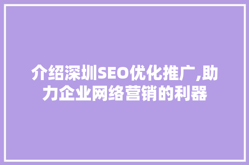 介绍深圳SEO优化推广,助力企业网络营销的利器