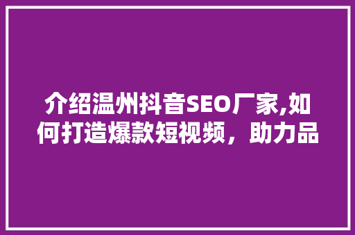 介绍温州抖音SEO厂家,如何打造爆款短视频，助力品牌崛起 百度算法