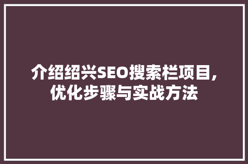 介绍绍兴SEO搜索栏项目,优化步骤与实战方法