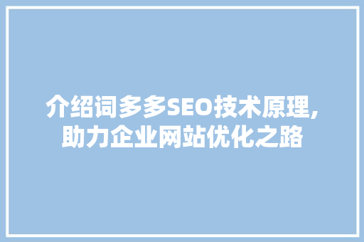 介绍词多多SEO技术原理,助力企业网站优化之路