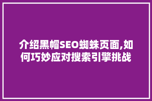 介绍黑帽SEO蜘蛛页面,如何巧妙应对搜索引擎挑战