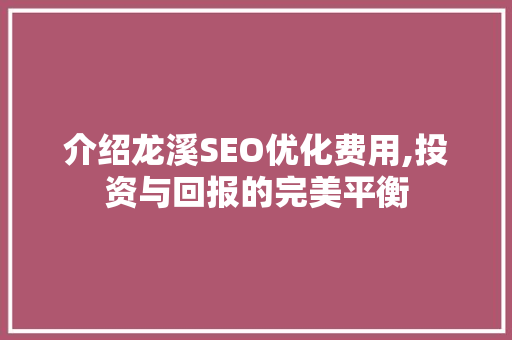 介绍龙溪SEO优化费用,投资与回报的完美平衡