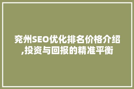 兖州SEO优化排名价格介绍,投资与回报的精准平衡