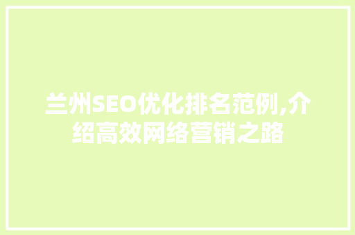 兰州SEO优化排名范例,介绍高效网络营销之路