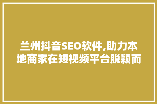兰州抖音SEO软件,助力本地商家在短视频平台脱颖而出