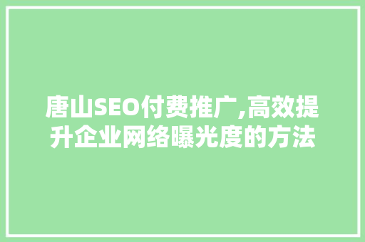 唐山SEO付费推广,高效提升企业网络曝光度的方法 头条优化