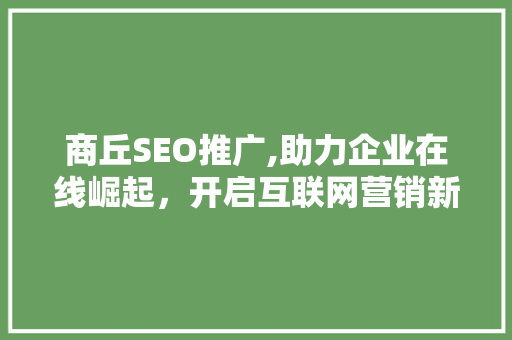 商丘SEO推广,助力企业在线崛起，开启互联网营销新时代