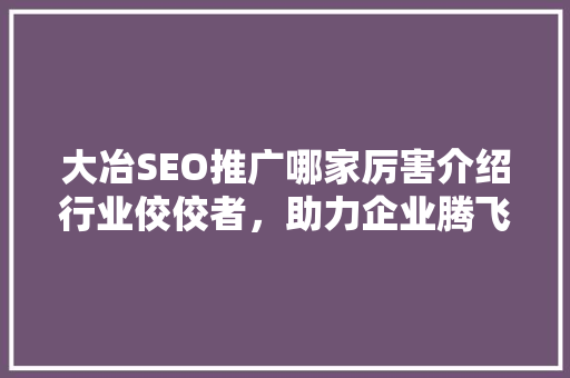 大冶SEO推广哪家厉害介绍行业佼佼者，助力企业腾飞 seo技术