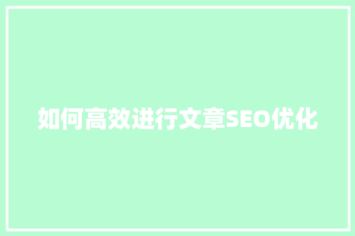 如何高效进行文章SEO优化