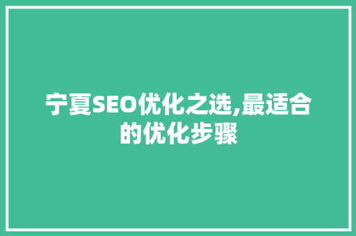 宁夏SEO优化之选,最适合的优化步骤 头条优化