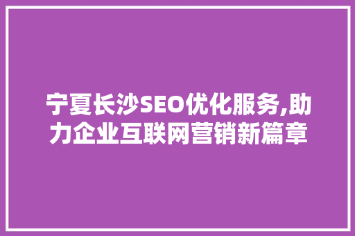 宁夏长沙SEO优化服务,助力企业互联网营销新篇章