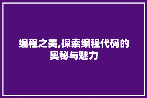 编程之美,探索编程代码的奥秘与魅力