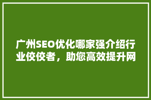广州SEO优化哪家强介绍行业佼佼者，助您高效提升网站排名！