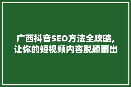 广西抖音SEO方法全攻略,让你的短视频内容脱颖而出