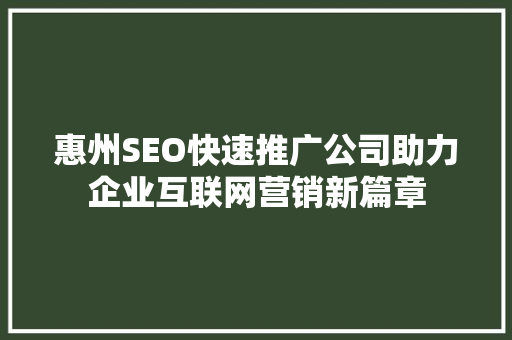 惠州SEO快速推广公司助力企业互联网营销新篇章