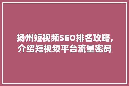 扬州短视频SEO排名攻略,介绍短视频平台流量密码