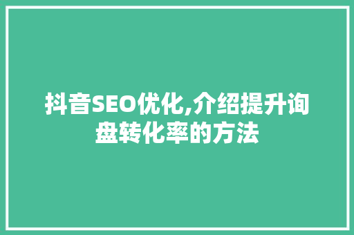 抖音SEO优化,介绍提升询盘转化率的方法