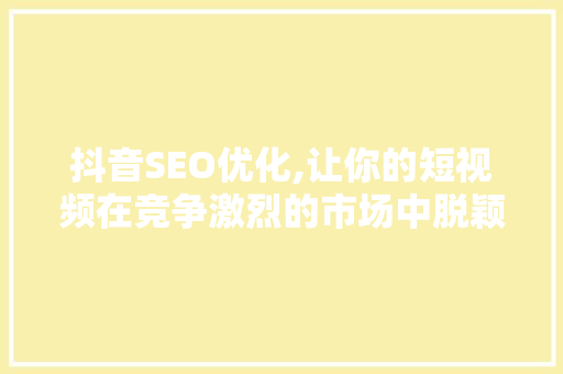 抖音SEO优化,让你的短视频在竞争激烈的市场中脱颖而出