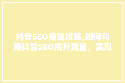 抖音SEO赚钱攻略,如何利用抖音SEO提升流量，实现变现