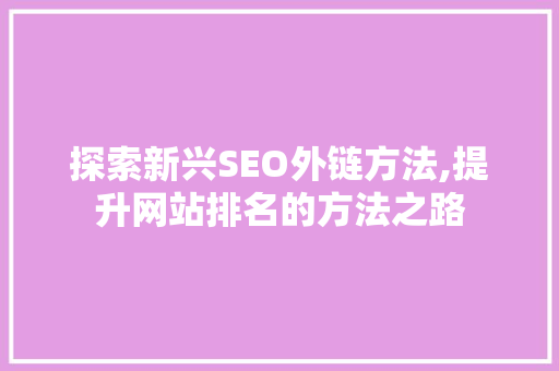 探索新兴SEO外链方法,提升网站排名的方法之路