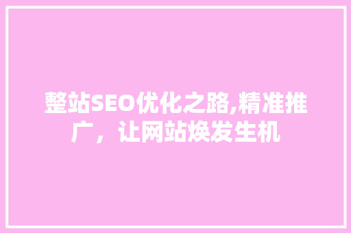 整站SEO优化之路,精准推广，让网站焕发生机 搜狗优化