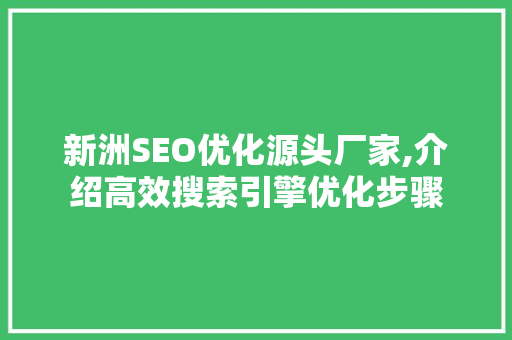 新洲SEO优化源头厂家,介绍高效搜索引擎优化步骤