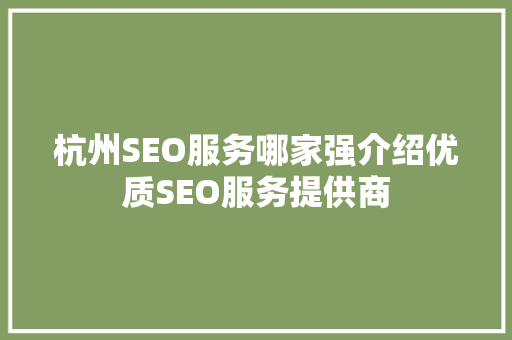 杭州SEO服务哪家强介绍优质SEO服务提供商 seo技术