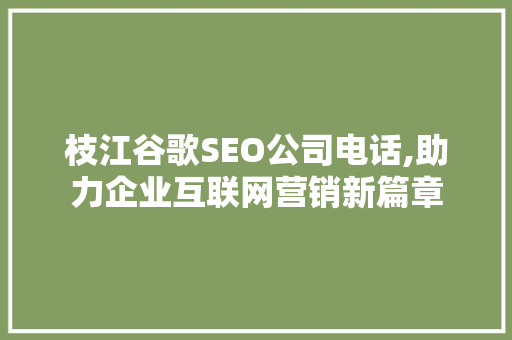 枝江谷歌SEO公司电话,助力企业互联网营销新篇章