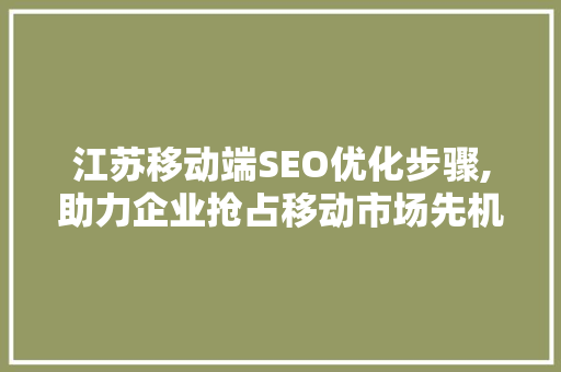 江苏移动端SEO优化步骤,助力企业抢占移动市场先机
