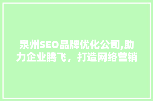 泉州SEO品牌优化公司,助力企业腾飞，打造网络营销新格局 网站优化