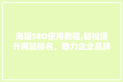 海瑶SEO使用教程,轻松提升网站排名，助力企业品牌发展