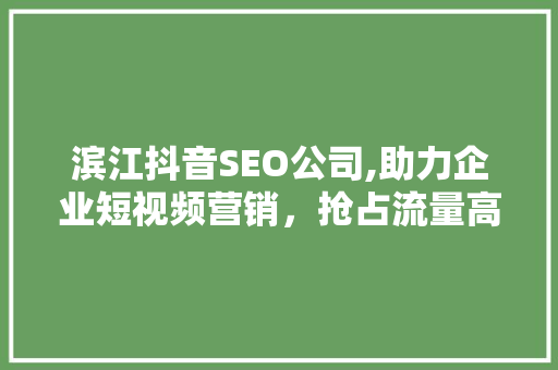 滨江抖音SEO公司,助力企业短视频营销，抢占流量高地