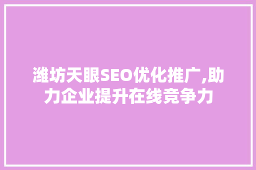 潍坊天眼SEO优化推广,助力企业提升在线竞争力