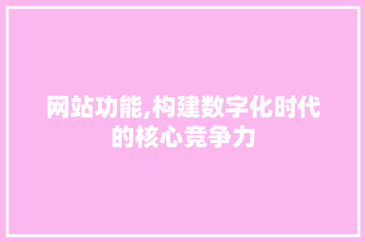网站功能,构建数字化时代的核心竞争力 网站功能,构建数字化时代的核心竞争力 seo技术