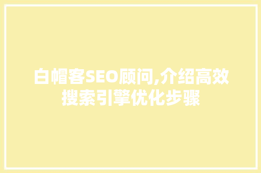 白帽客SEO顾问,介绍高效搜索引擎优化步骤