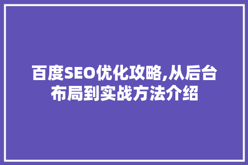 百度SEO优化攻略,从后台布局到实战方法介绍