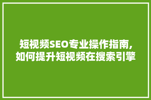 短视频SEO专业操作指南,如何提升短视频在搜索引擎中的排名