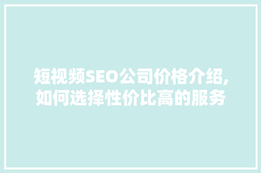 短视频SEO公司价格介绍,如何选择性价比高的服务