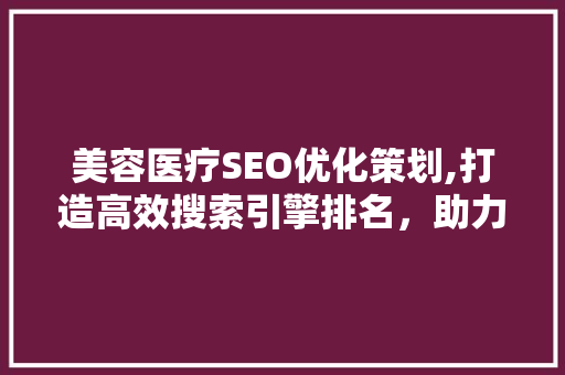 美容医疗SEO优化策划,打造高效搜索引擎排名，助力医美行业腾飞 360搜优化