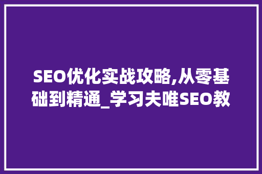SEO优化实战攻略,从零基础到精通_学习夫唯SEO教程的适用心得
